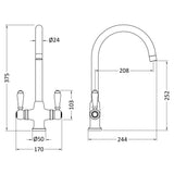 Nuie Traditional Twin Lever Mono Kitchen Mixer Tap Brushed Brass KB804 LD