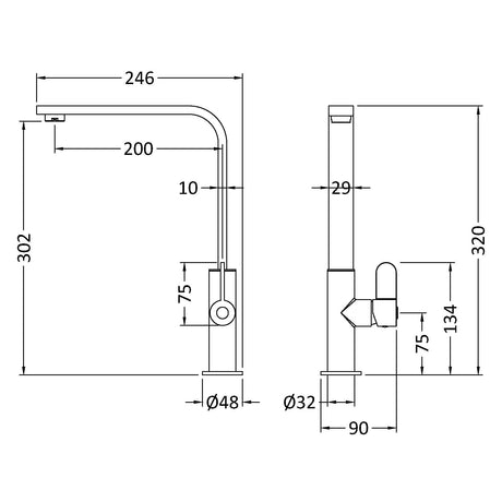 Nuie Churni Single Lever Kitchen Mixer Tap Matt Black KCH405SL LD