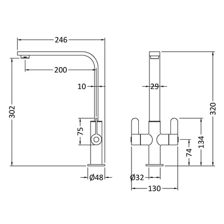 Nuie Churni Dual Lever Kitchen Mixer Tap Brushed Nickel KCH605DL LD
