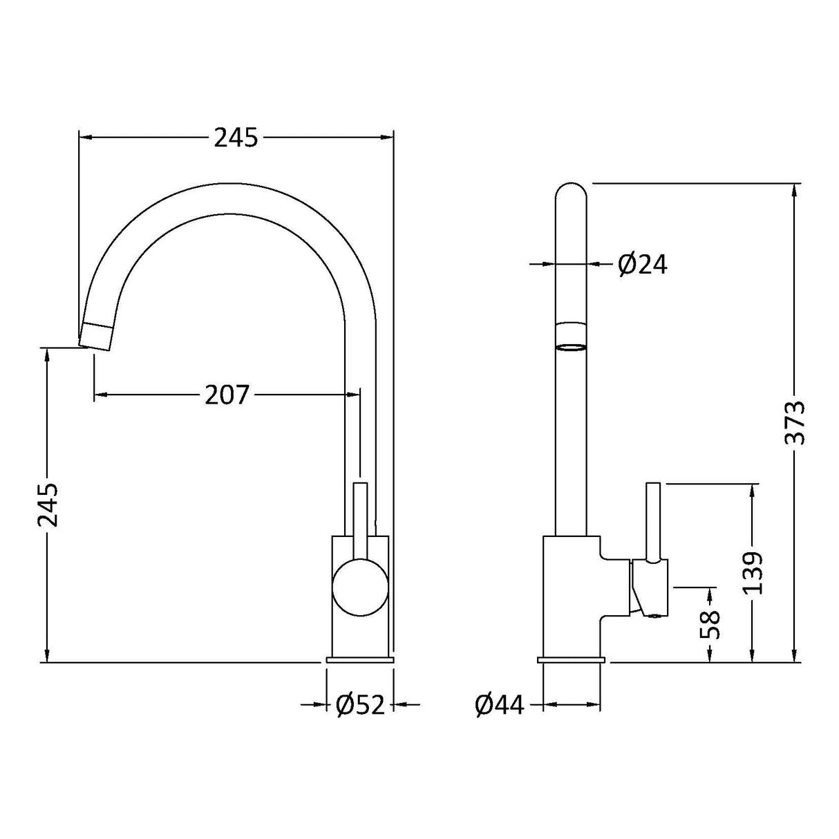 Nuie Lachen Single Lever Kitchen Mixer Tap Matt Black KLA405SL LD