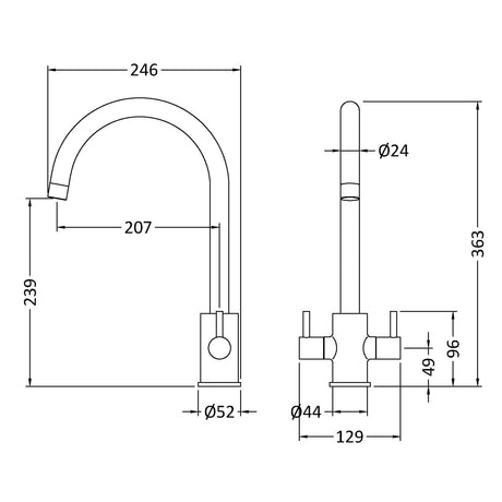 Nuie Lachen Dual Lever Kitchen Mixer Tap Brushed Brass KLA805DL LD