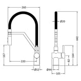 Nuie Ravi Single Lever Pull-Out Kitchen Mixer Tap Matt Black KRA405SL LD