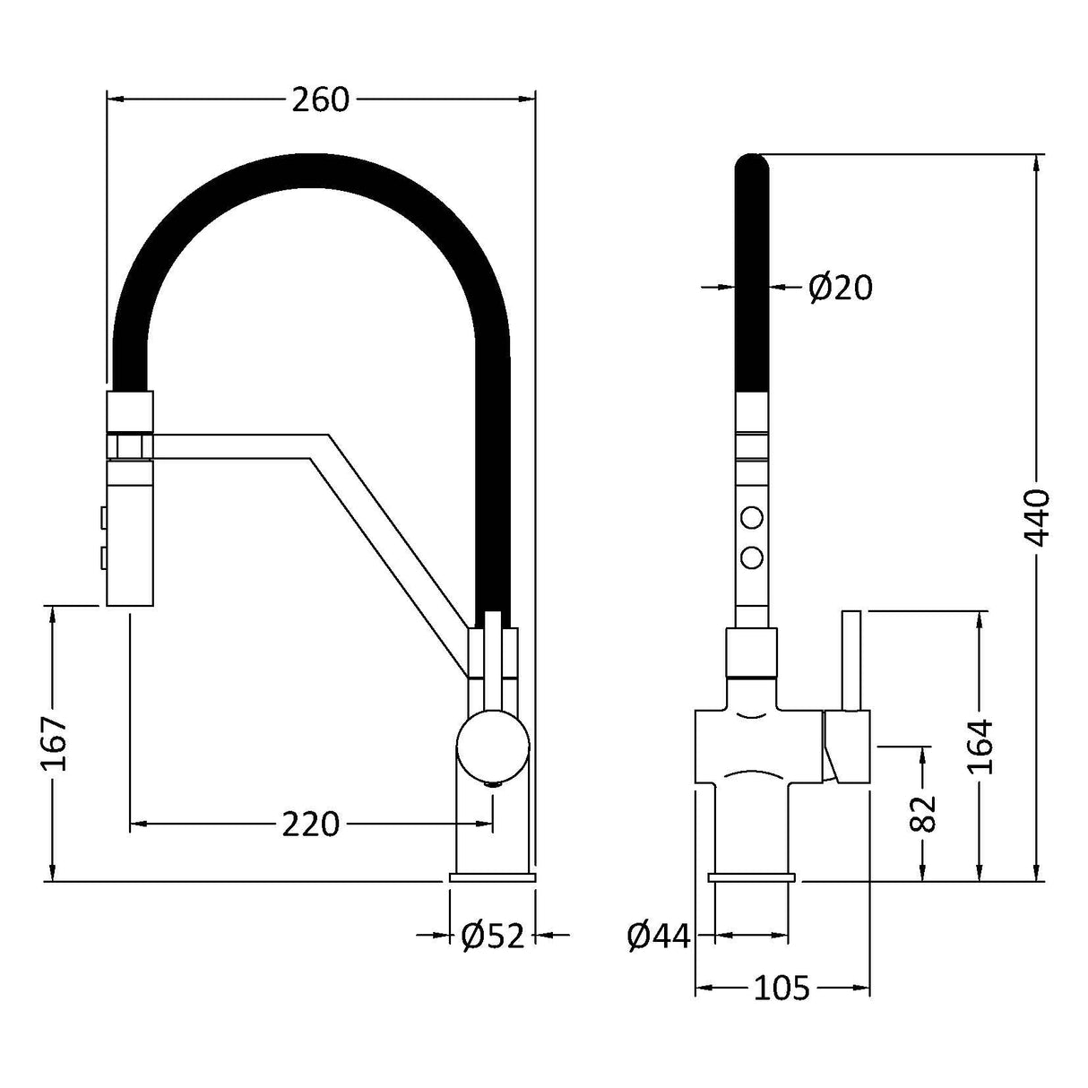 Nuie Ravi Single Lever Pull-Out Kitchen Mixer Tap Brushed Nickel KRA605SL LD