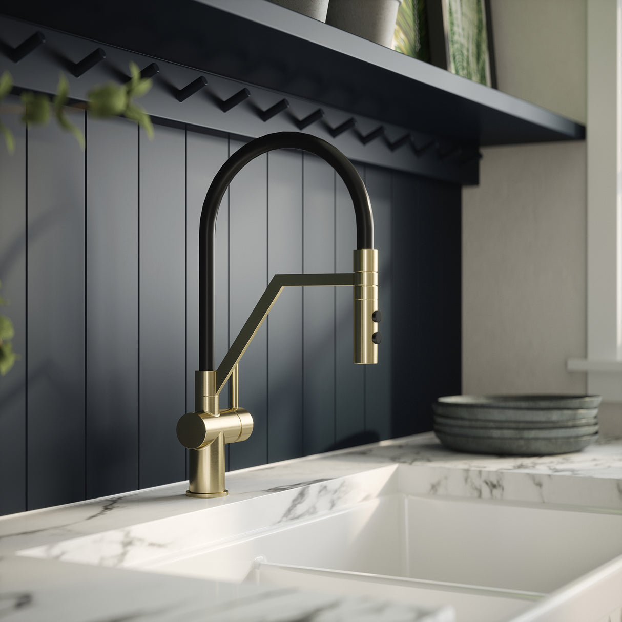 Nuie Ravi Single Lever Pull-Out Kitchen Mixer Tap Brushed Brass KRA805SL LS2