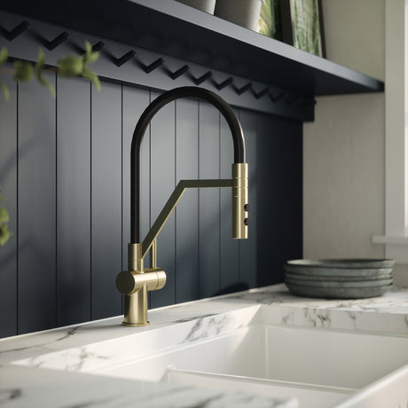 Nuie Ravi Single Lever Pull-Out Kitchen Mixer Tap Brushed Brass KRA805SL LS2