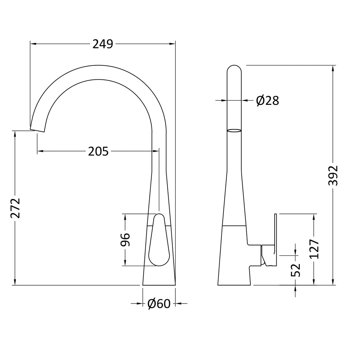 Nuie Samir Single Lever Kitchen Mixer Tap Matt Black KSA405SL LD