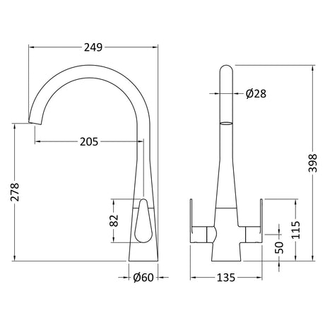 Nuie Samir Dual Lever Kitchen Mixer Tap Brushed Brass KSA805DL LD