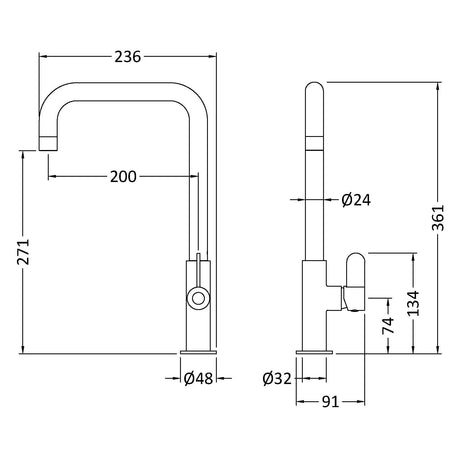 Nuie Kosi Single Lever Kitchen Mixer Tap Matt Black KSI405SL LD