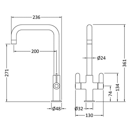 Nuie Kosi Dual Lever Kitchen Mixer Tap Brushed Nickel KSI605DL LD