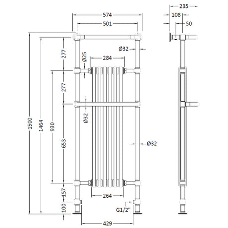 Hudson Reed Brampton Radiator & Heated Towel Rail H1500 x W575mm White/Chrome LDR008 LD