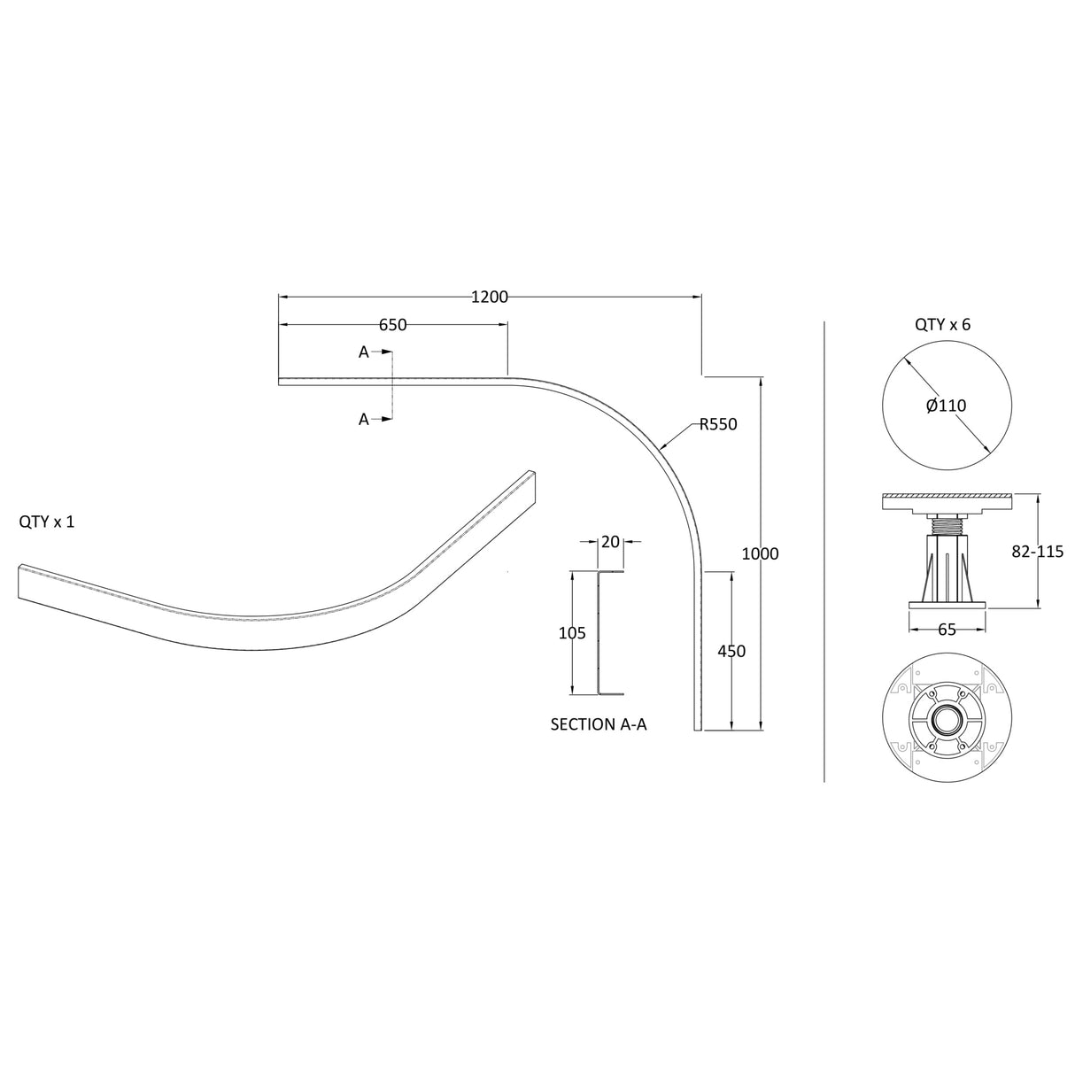 Nuie Leg & Plinth Set For 700-900mm Quadrant & Offset Quadrant Trays Gloss White LEG5W LD