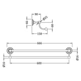 Hudson Reed Double Towel Rail 666mm Chrome LH307 LD