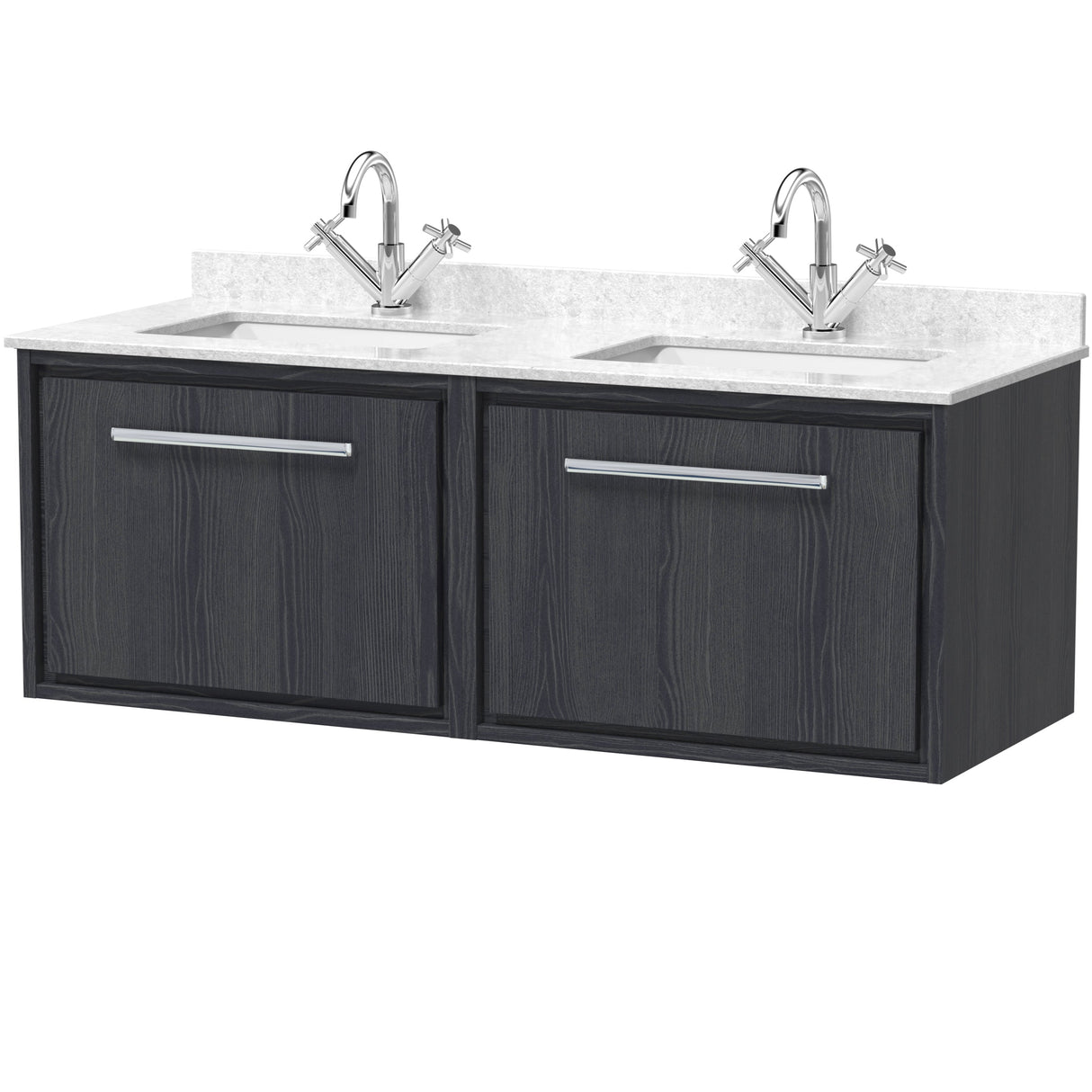 Hudson Reed Lille 1200mm Wall Hung Double Vanity Unit & Basin, 2 Drawers Graphite Grey LIL2222WS2