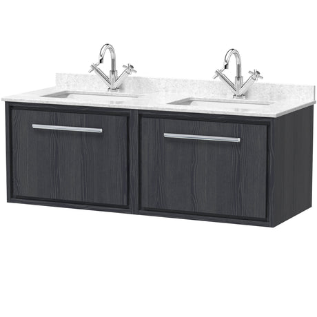 Hudson Reed Lille 1200mm Wall Hung Double Vanity Unit & Basin, 2 Drawers Graphite Grey LIL2222WS2