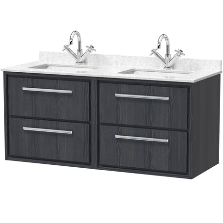Hudson Reed Lille 1200mm Wall Hung Double Vanity Unit & Basin, 4 Drawers Graphite Grey LIL2224WS2