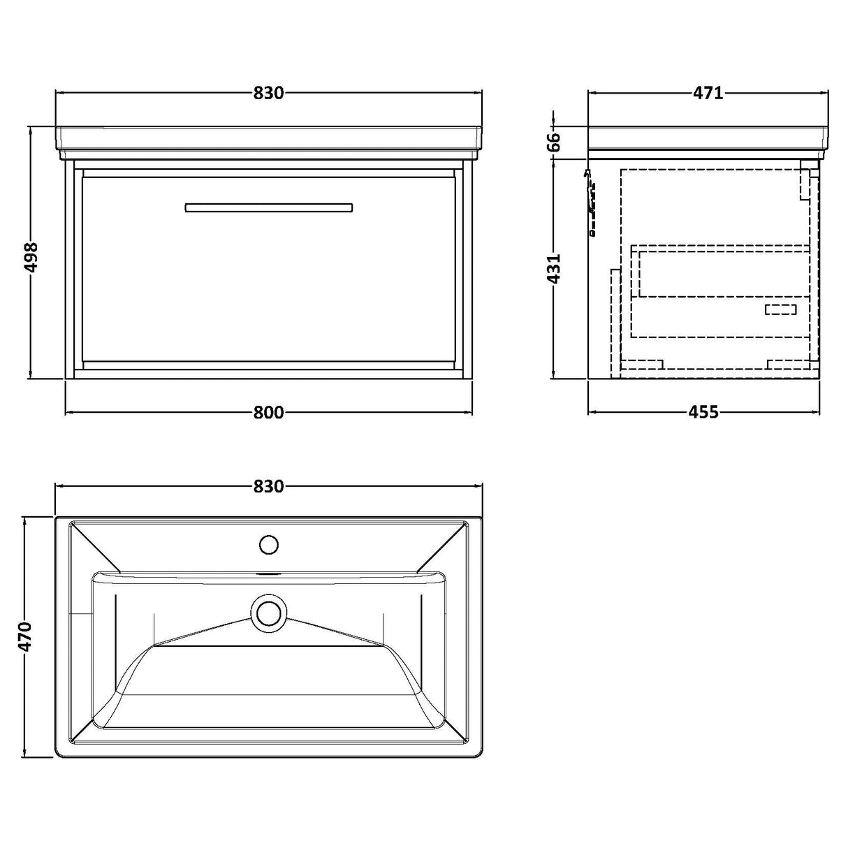Hudson Reed Lille 800mm Wall Hung 1 Drawer Vanity Unit & Basin Graphite Grey LIL2225A LD