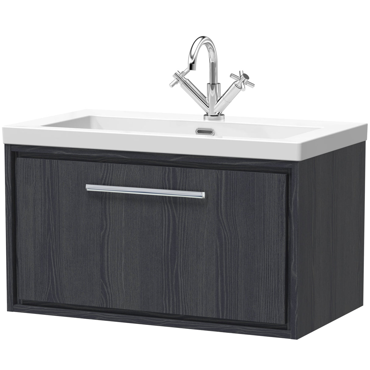 Hudson Reed Lille 800mm Wall Hung 1 Drawer Vanity Unit & Basin Graphite Grey LIL2225L