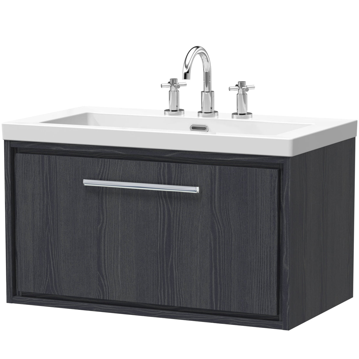 Hudson Reed Lille 800mm Wall Hung 1 Drawer Vanity Unit & Basin Graphite Grey LIL2225M