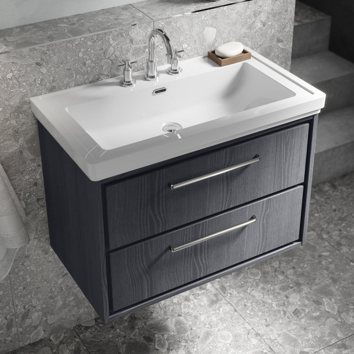 Hudson Reed Lille 800mm Wall Hung 2 Drawer Vanity Unit & Basin Graphite Grey LIL2226B LS