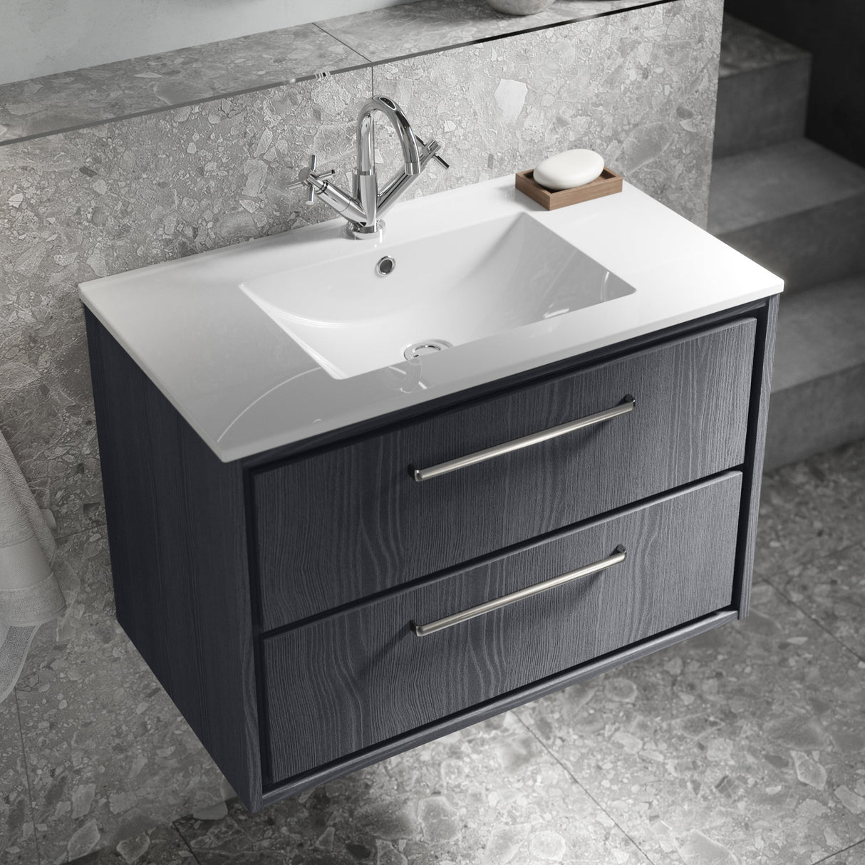 Hudson Reed Lille 800mm Wall Hung 2 Drawer Vanity Unit & Basin Graphite Grey LIL2226C LS