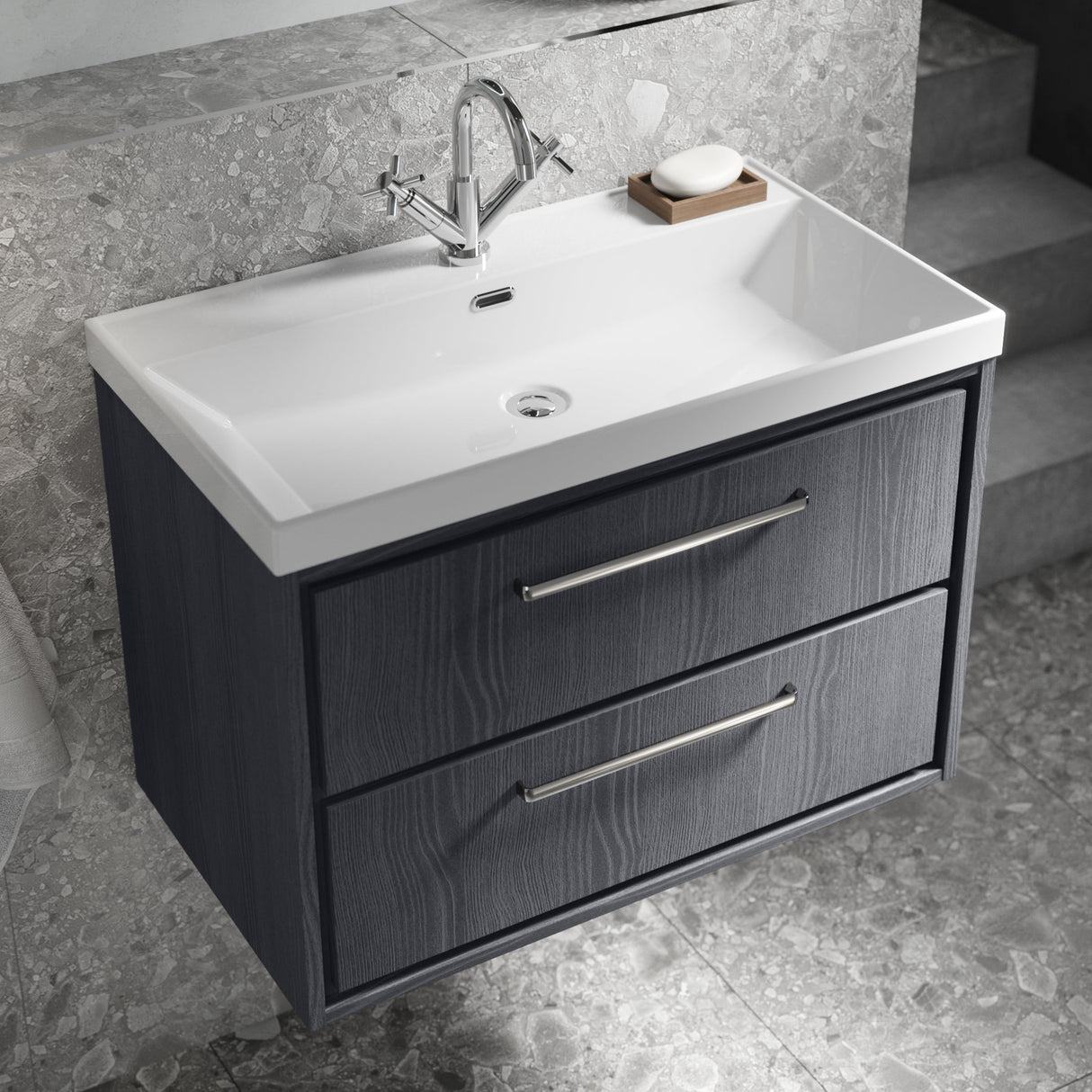 Hudson Reed Lille 800mm Wall Hung 2 Drawer Vanity Unit & Basin Graphite Grey LIL2226E LS