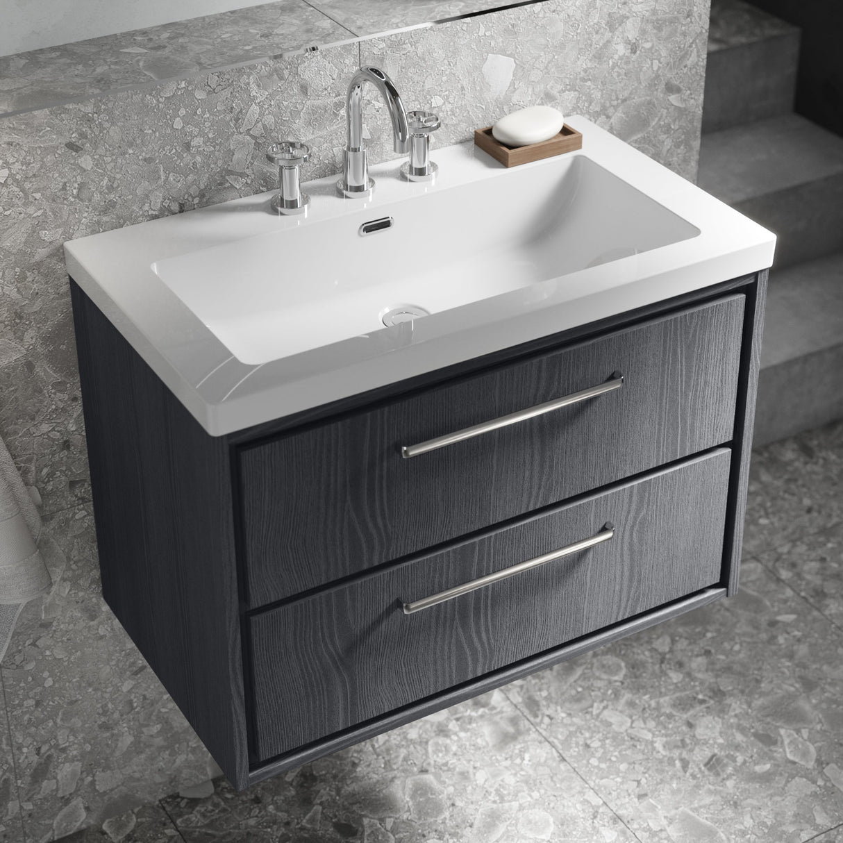 Hudson Reed Lille 800mm Wall Hung 2 Drawer Vanity Unit & Basin Graphite Grey LIL2226M