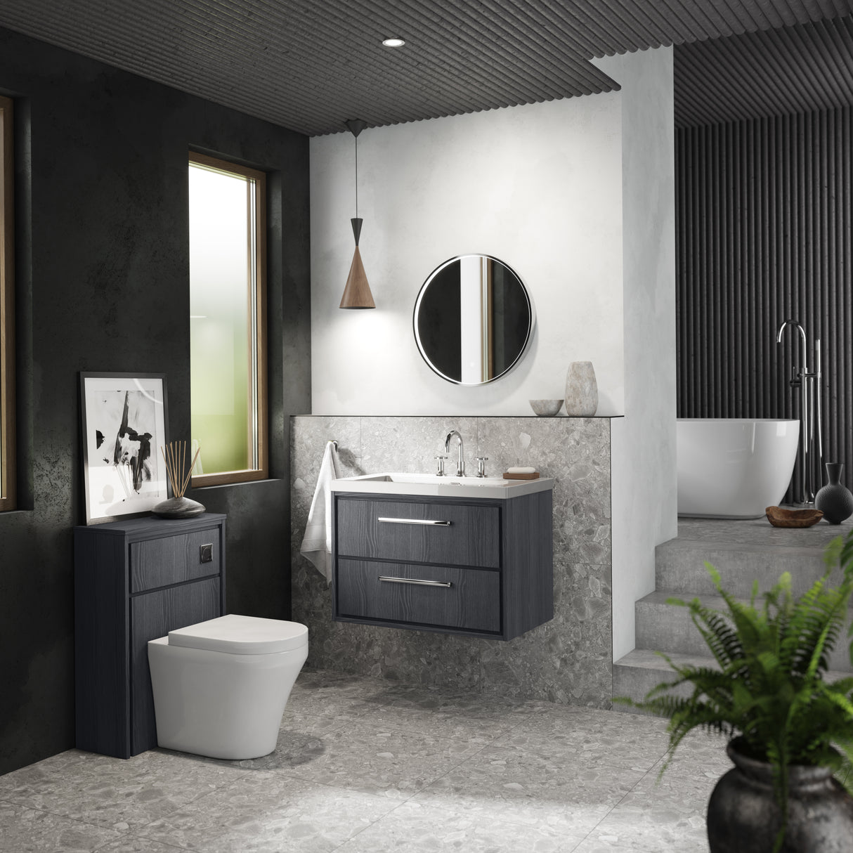 Hudson Reed Lille 800mm Wall Hung 2 Drawer Vanity Unit & Basin Graphite Grey LIL2226M LS3