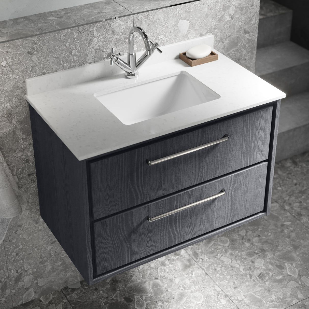Hudson Reed Lille 800mm Wall Hung 2 Drawer Vanity Unit & Basin Graphite Grey LIL2226WS1 LS