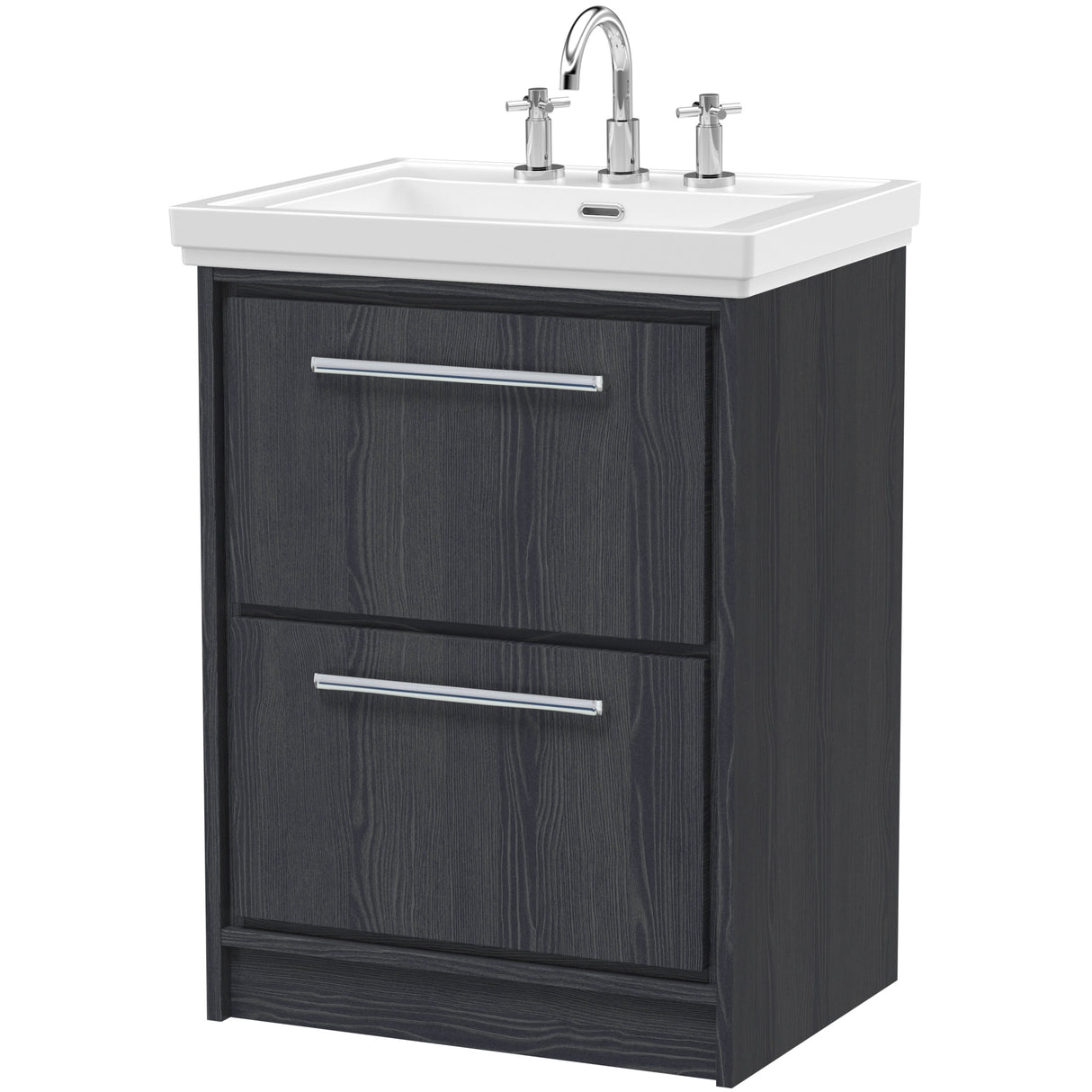 Hudson Reed Lille 600mm Freestanding 2 Drawer Vanity Unit & Basin Graphite Grey LIL2233B