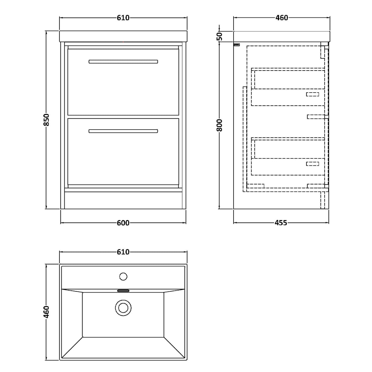 Hudson Reed Lille 600mm Freestanding 2 Drawer Vanity Unit & Basin Graphite Grey LIL2233E LD