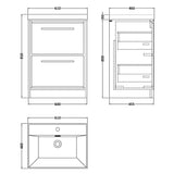 Hudson Reed Lille 600mm Freestanding 2 Drawer Vanity Unit & Basin Graphite Grey LIL2233E LD