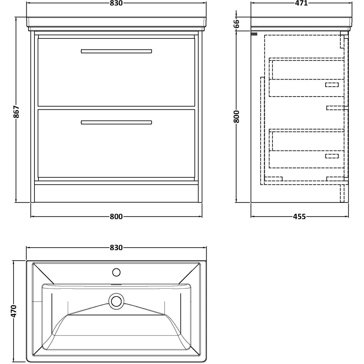 Hudson Reed Lille 800mm Freestanding 2 Drawer Vanity Unit & Basin Graphite Grey LIL2235A LD