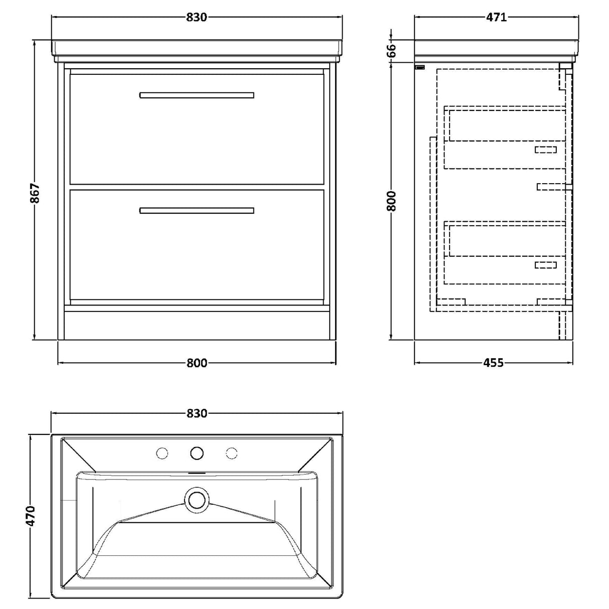 Hudson Reed Lille 800mm Freestanding 2 Drawer Vanity Unit & Basin Graphite Grey LIL2235B LD