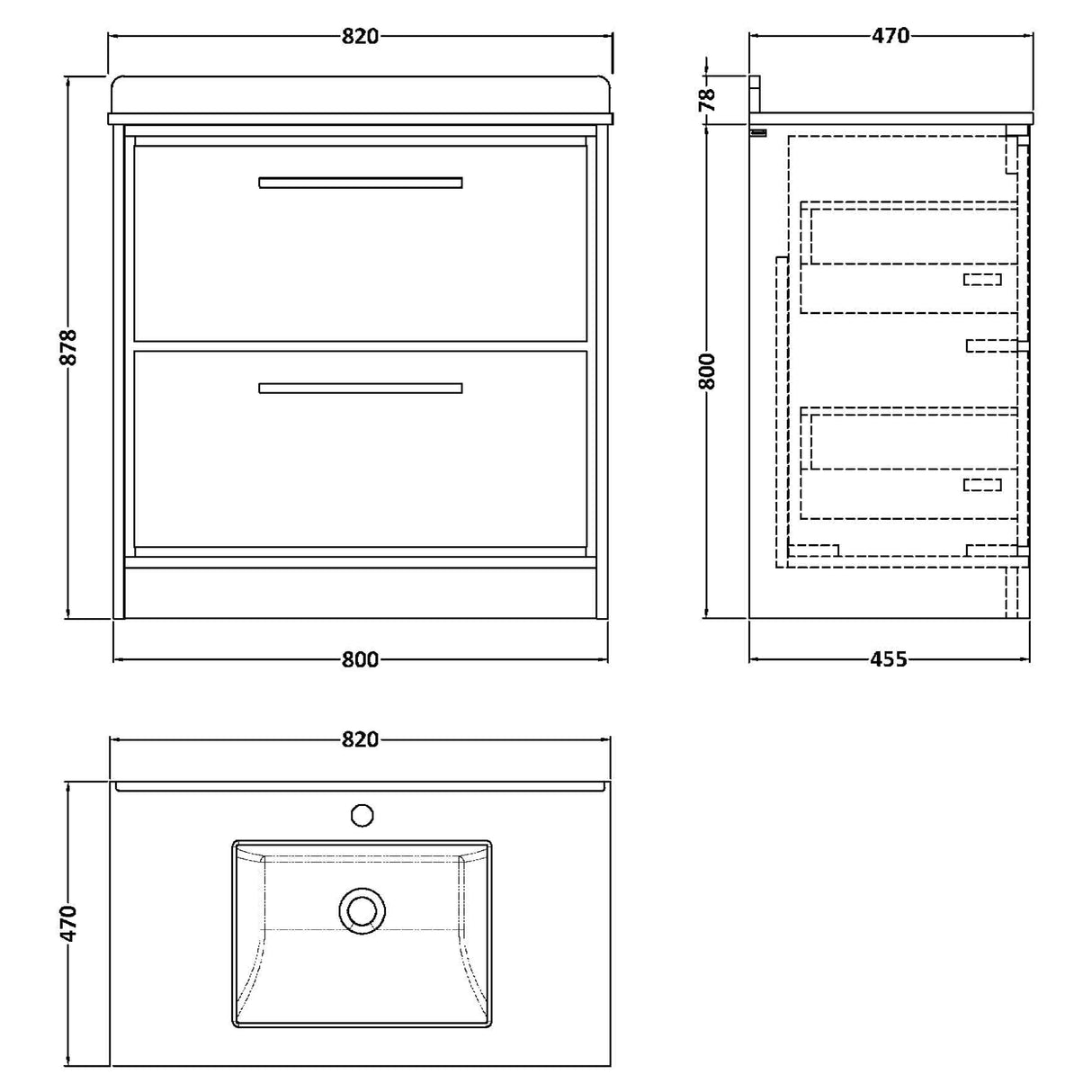 Hudson Reed Lille 800mm Freestanding 2 Drawer Vanity Unit & Basin Graphite Grey LIL2235WS1 LD