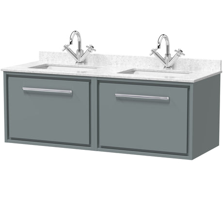 Hudson Reed Lille 1200mm Wall Hung Double Vanity Unit & Basin, 2 Drawers Coastal Grey LIL2322WS2