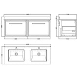 Hudson Reed Lille 1200mm Wall Hung Double Vanity Unit & Basin, 2 Drawers Coastal Grey LIL2322WS2 LD