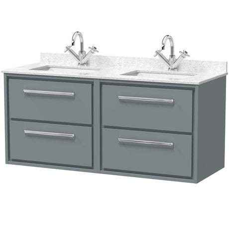 Hudson Reed Lille 1200mm Wall Hung Double Vanity Unit & Basin, 4 Drawers Coastal Grey LIL2324WS2
