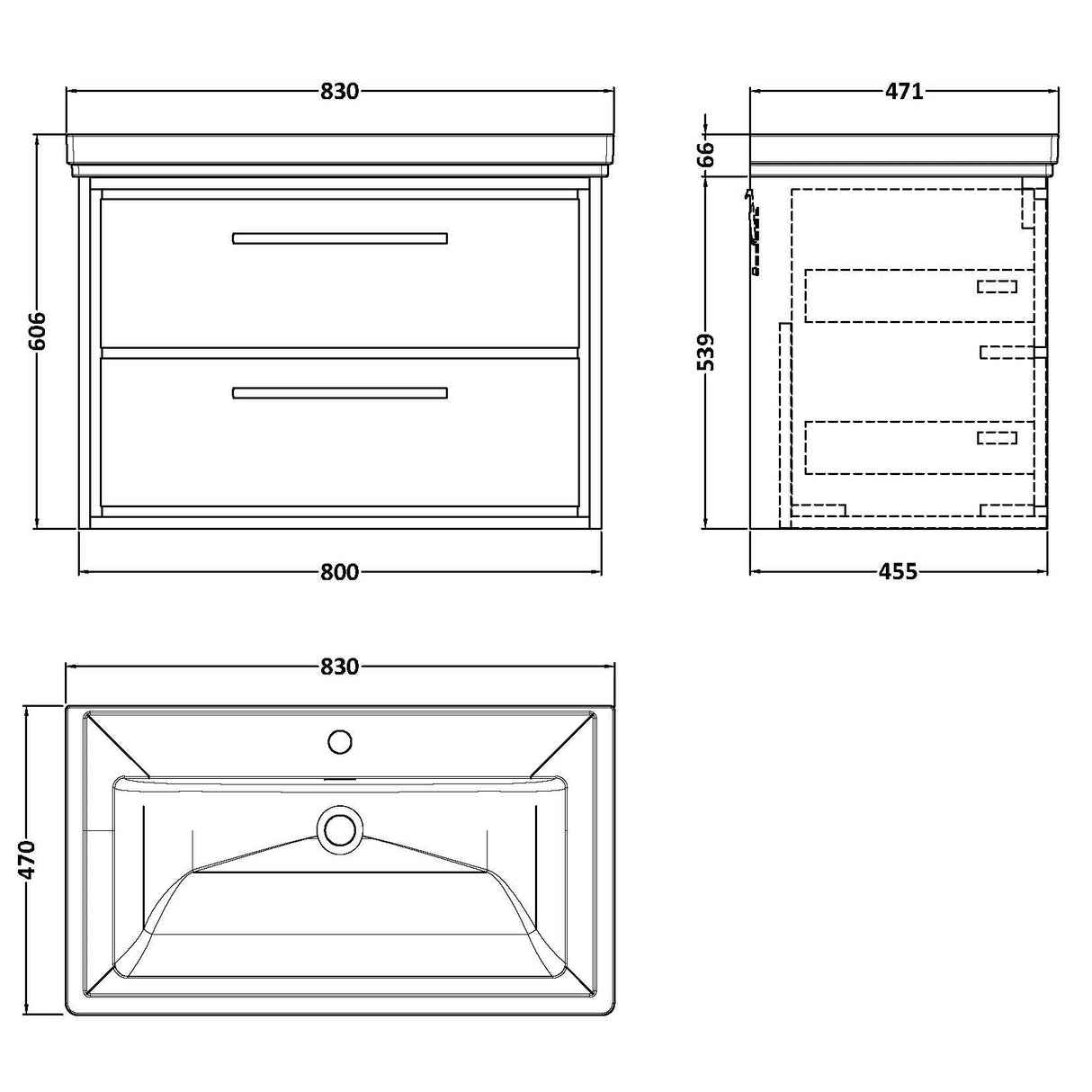 Hudson Reed Lille 800mm Wall Hung 2 Drawer Vanity Unit & Basin Coastal Grey LIL2326A LD