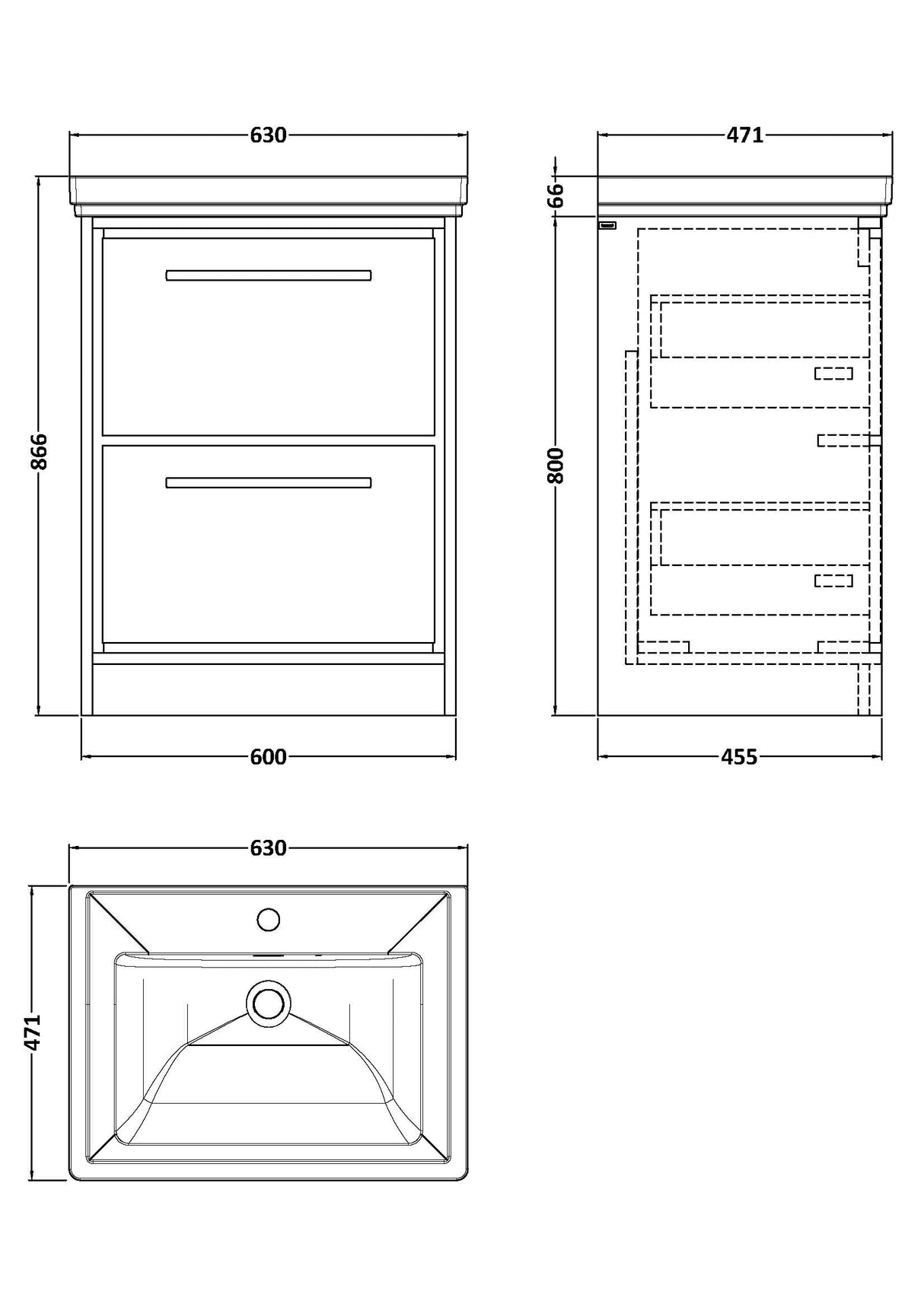 Hudson Reed Lille 600mm Freestanding 2 Drawer Vanity Unit & Basin Coastal Grey LIL2333A LD