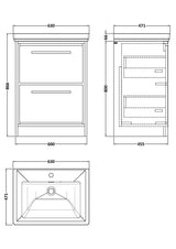 Hudson Reed Lille 600mm Freestanding 2 Drawer Vanity Unit & Basin Coastal Grey LIL2333A LD