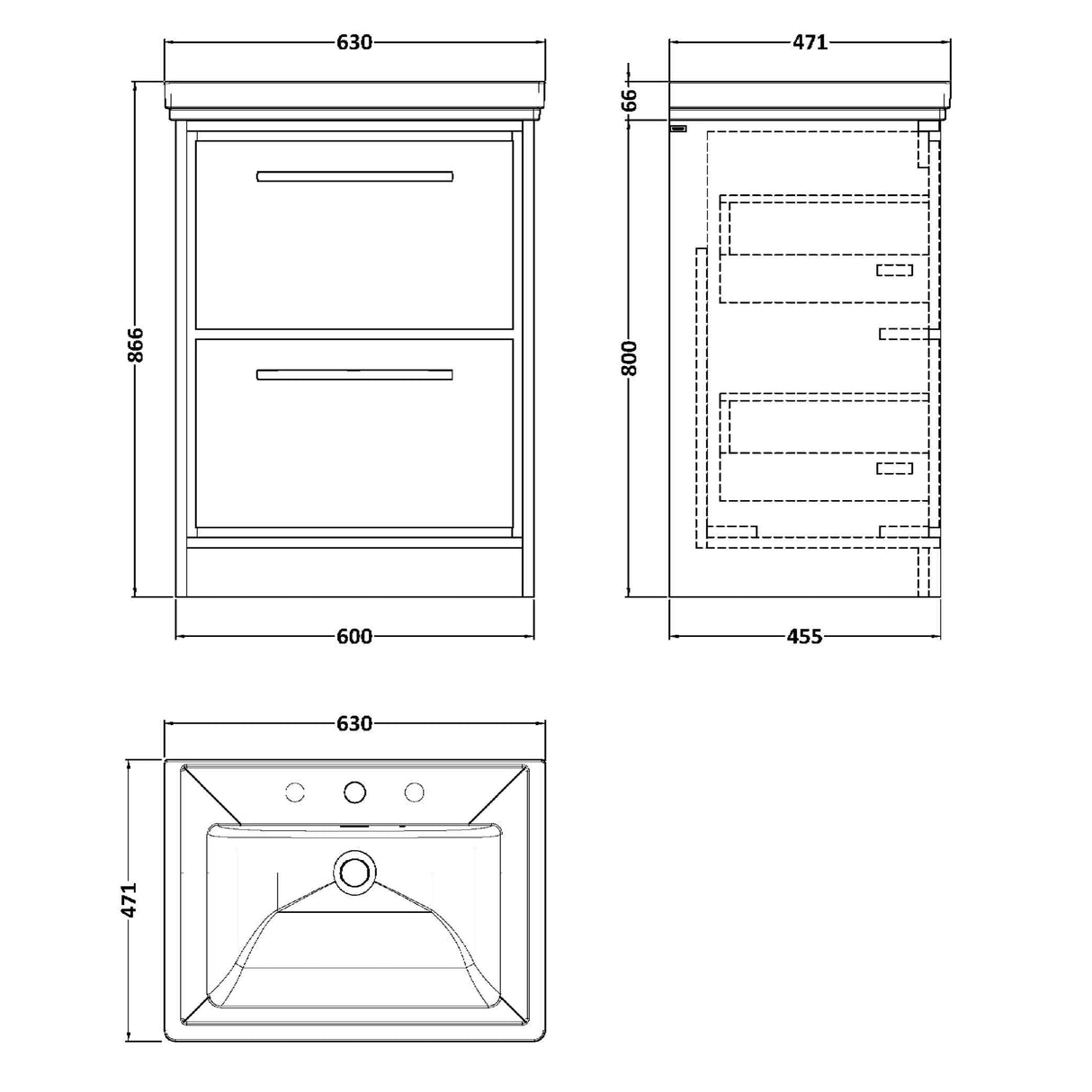 Hudson Reed Lille 600mm Freestanding 2 Drawer Vanity Unit & Basin Coastal Grey LIL2333B LD