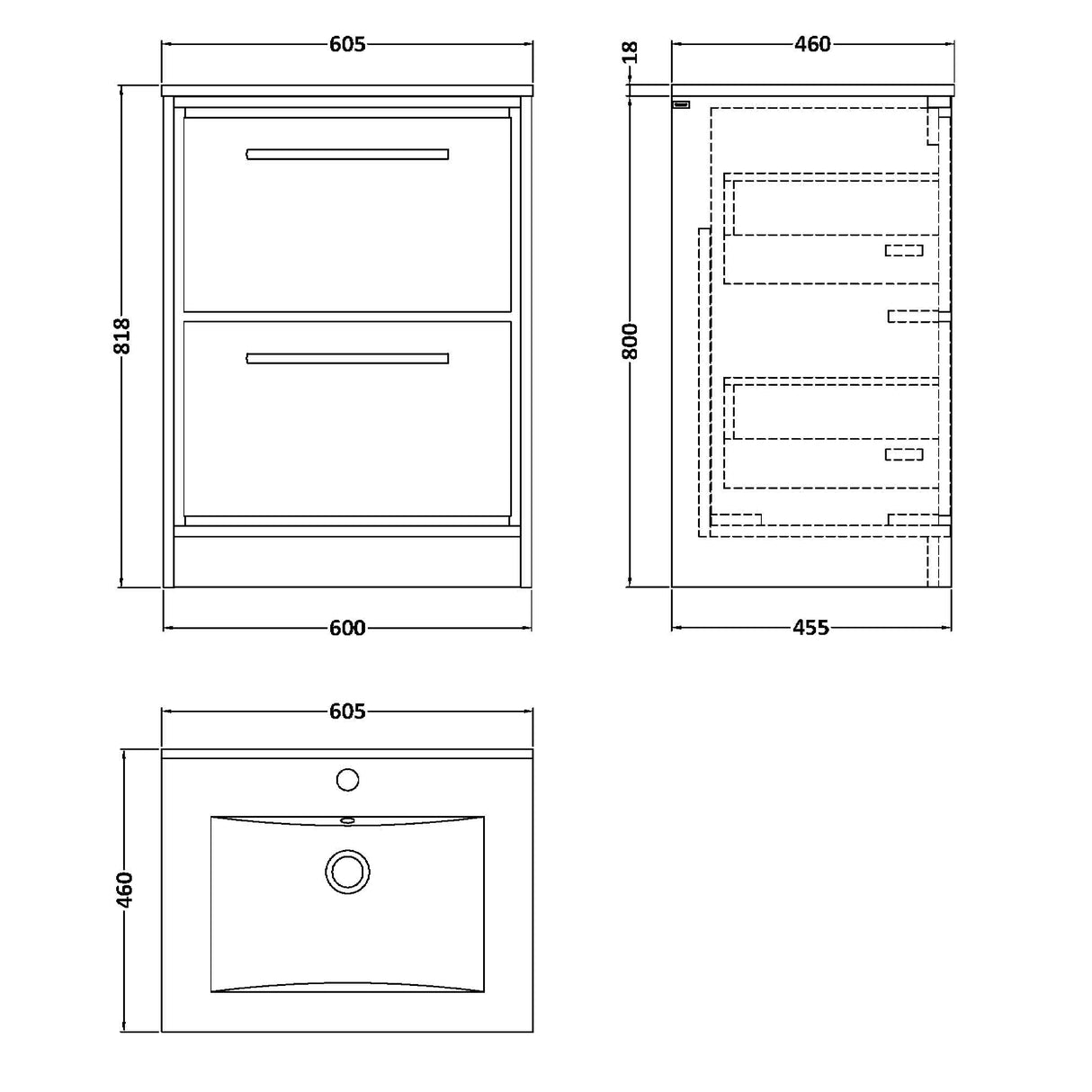 Hudson Reed Lille 600mm Freestanding 2 Drawer Vanity Unit & Basin Coastal Grey LIL2333C LD