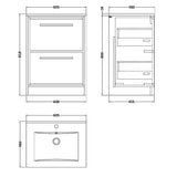 Hudson Reed Lille 600mm Freestanding 2 Drawer Vanity Unit & Basin Coastal Grey LIL2333C LD