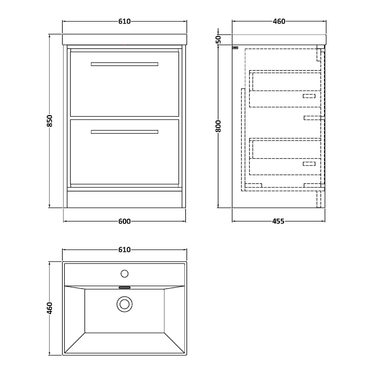 Hudson Reed Lille 600mm Freestanding 2 Drawer Vanity Unit & Basin Coastal Grey LIL2333E LD