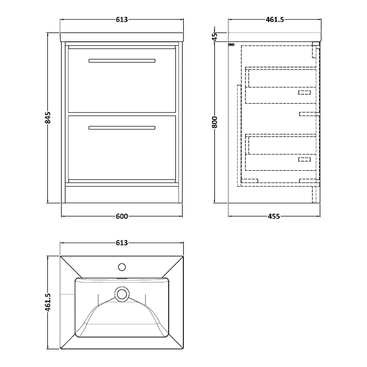 Hudson Reed Lille 600mm Freestanding 2 Drawer Vanity Unit & Basin Coastal Grey LIL2333L LD