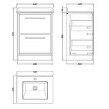 Hudson Reed Lille 600mm Freestanding 2 Drawer Vanity Unit & Basin Coastal Grey LIL2333WS1 LD
