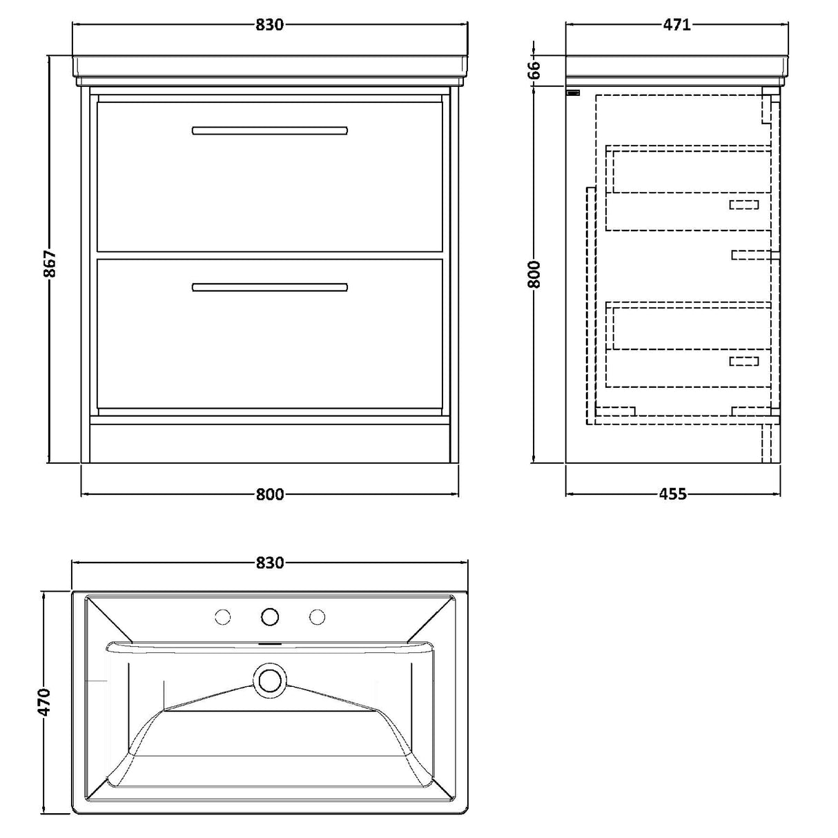 Hudson Reed Lille 800mm Freestanding 2 Drawer Vanity Unit & Basin Coastal Grey LIL2335B LD