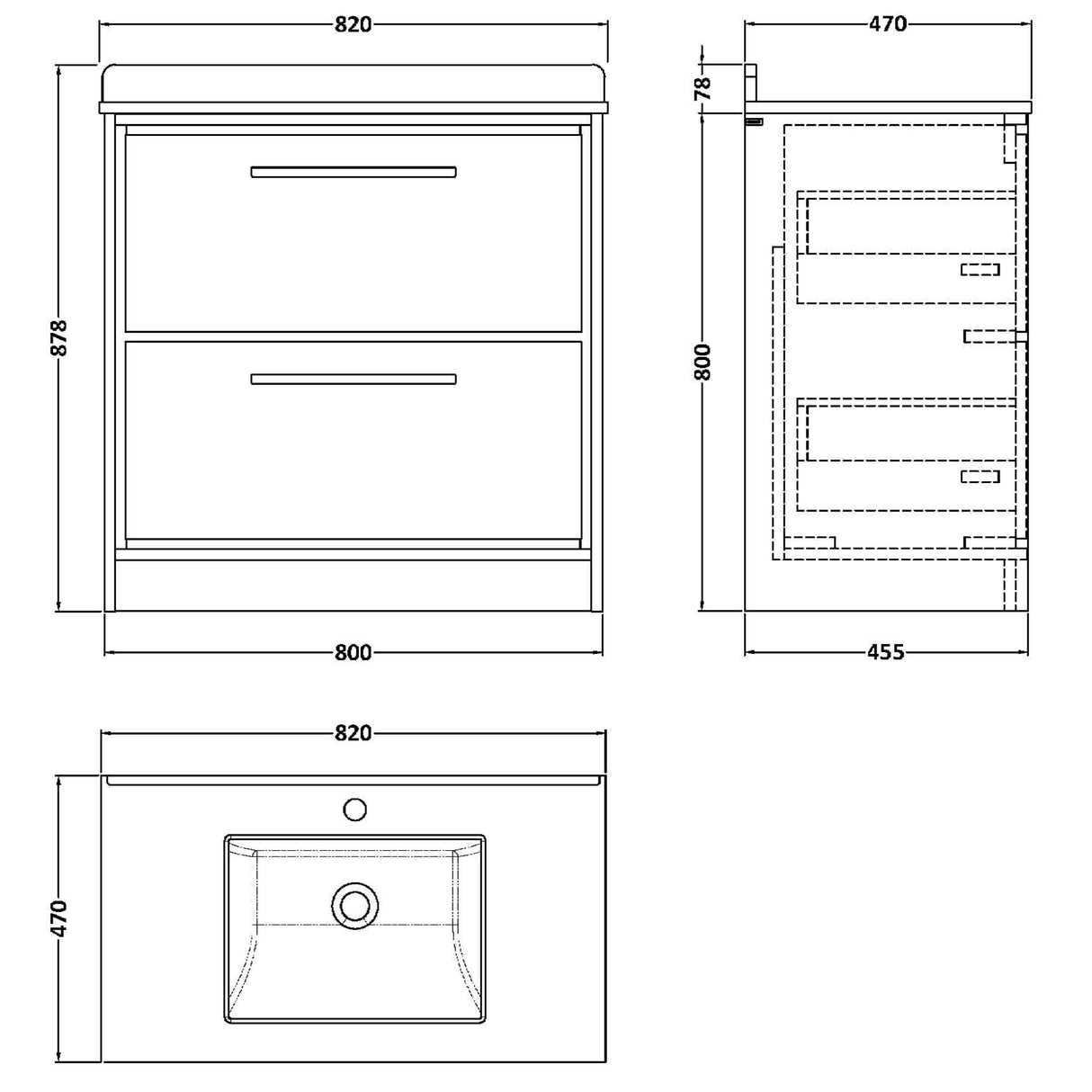 Hudson Reed Lille 800mm Freestanding 2 Drawer Vanity Unit & Basin Coastal Grey LIL2335WS1 LD