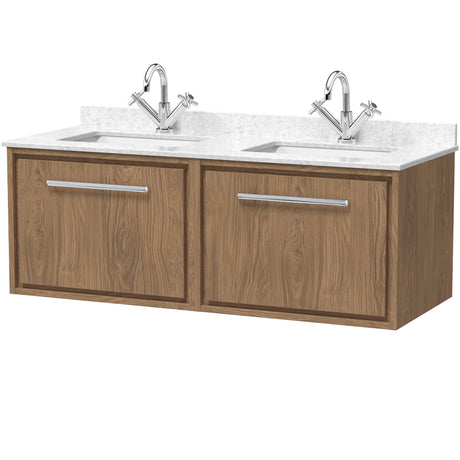 Hudson Reed Lille 1200mm Wall Hung Double Vanity Unit & Basin, 2 Drawers Antique Oak LIL2722WS2