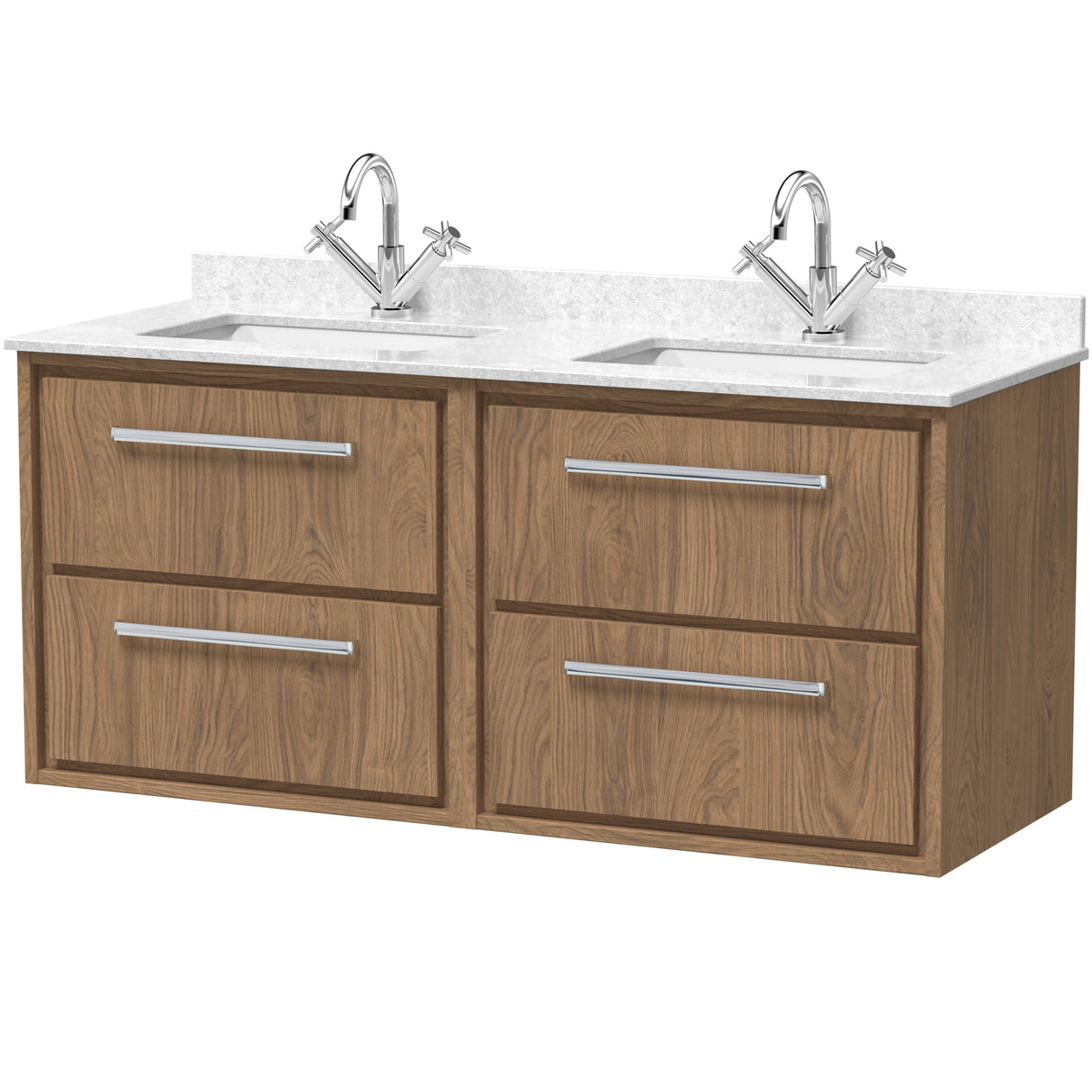 Hudson Reed Lille 1200mm Wall Hung Double Vanity Unit & Basin, 4 Drawers Antique Oak LIL2724WS2